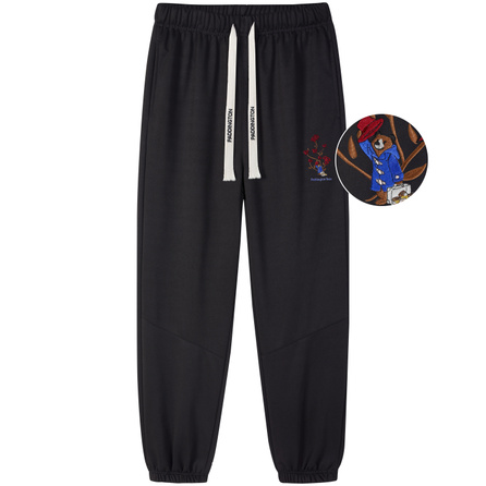 Paddington Bear Cartoon Bear Gentleman Rose Embroidery Loose Fit Joggers Casual Pants