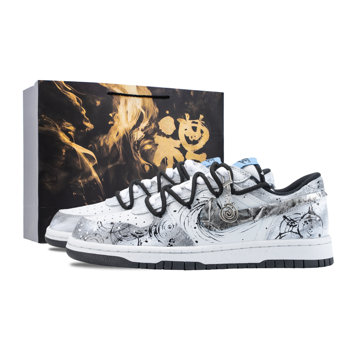 Custom SneakersNike Big Silver Etch Special Gift Bag Leather Patch Craft Ink Swirl Splatter Gradient Black-White Cool Personality Versatile Non-Slip Wear-Resistant Low-Top Skate Shoes Unisex Gray-White-Black