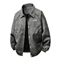 Jeep American Retro Tie-Dye Matte Motorcycle Style Warm Lapel Design Casual Fashion Loose Fit High Street Trendy Versatile Edgy Long Sleeve Jacket Top Plus Size Daily Commute Drop Shoulder Leather Jacket Unisex темно-серый
