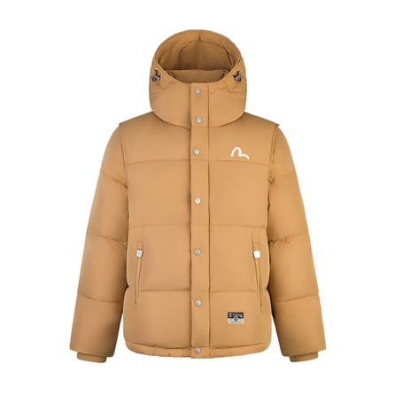 EVISU 2024 Autumn Winter Hooded Seagull Embroidery Detachable Wide Casual Down Coat Men's