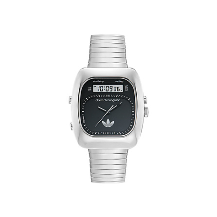 adidas originals Watch Quartz Movement Stainless Steel Strap Black Dial Unisex Trefoil Pointer Digital Display Small Square Couple's Watch AOSY25013