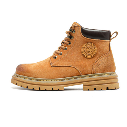 Safiya Genuine Pigskin Outdoor Thick-Sole Work Boots Unisex Classic Casual Versatile Fleece-Lined Warm Wear-Resistant Slip-Resistant Short-Cut Martin Boots