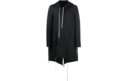 RICK OWENS SS21 Logo Solid Color Oversized Pocket Hooded Parka Coat Men's Black