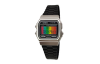 Custom WatchCASIO Modified Series Pink Cyan Gradient Lens Resin Case Retro Square Watch Daily Water Resistant F-91WM-7A Modified Quartz Movement Stainless Steel Band Japanese Korean Watch Men's Black Dial Цветное зеркало в вертикальную полоску