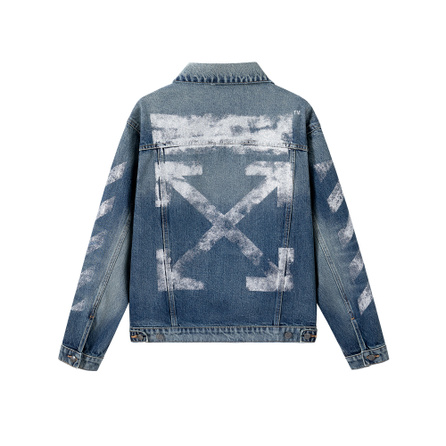 OFF-WHITE FW26 Washed Distressed Back Arrow Streetwear Print Loose Lapel Fashion Trendy Light Luxury Denim Jacket Unisex Gift Box