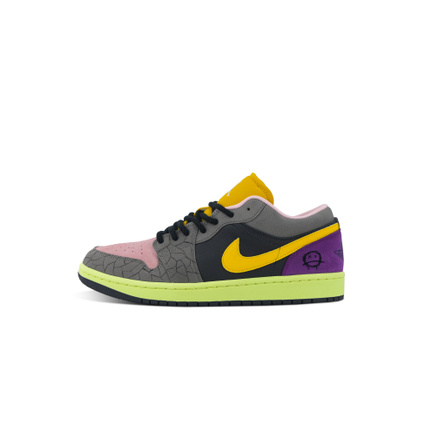 [Custom Sneakers] Jordan Air Jordan 1 Trendy Versatile Fashion Premium Wear-Resistant Low-Top Skate Shoes Unisex Black Yellow Green