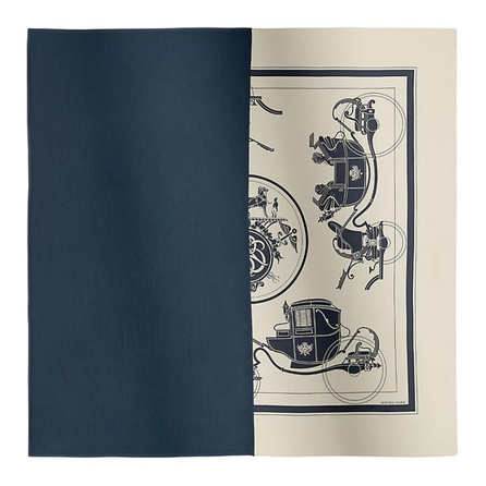 HERMES Casual Chic Silk Scarf Men's Natural/Navy Blue