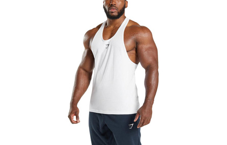 GYMSHARK React Stringer Logo Print Slim-Fit Breathable Tank Top Men's White
