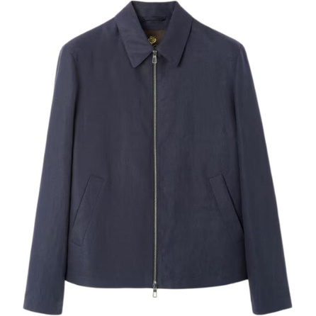 Loro Piana Linen Zip Stand Collar Jacket Coat Men's Blue