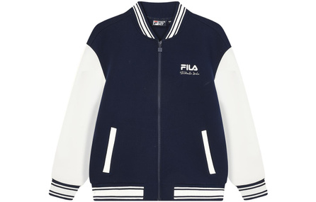 FILA Color Contrast Letter Logo Print Casual Baseball Jacket Men's Deep Silent Blue
