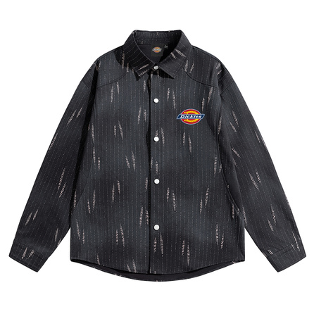 Dickies Plus Size Up To 290 Jin American Retro High Street Classic Brand Logo Print Personality Tie-Dye Irregular Geometric Texture Lapel Single-Breasted Loose Layering Jacket Workwear Casual Long Sleeve Shirt Unisex