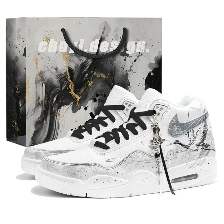 [Custom Sneakers] Nike Flight Legacy Gift Bag Edition "Crane Autumn" First Culture V New Chinese Style Fashion Trendy Versatile Basketball Shoes Unisex Gray/White/Black