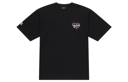 MLB New York Yankees Heart SS25 Solid Color Minimalist Versatile Casual Loose Comfortable Breathable Quick-Dry Embroidered Logo Crew Neck Short Sleeve T-Shirt Unisex Black