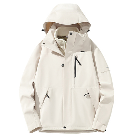 Jeep Mountain Outdoor Sports Tech Hiking Trekking Windproof Waterproof Breathable Warm Fleece Liner Detachable 3-in-1 Solid Color Casual Long Sleeve Hooded Jacket Unisex