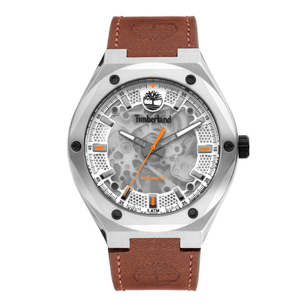 Timberland ALBURGH Series Watch Automatic Mechanical Movement Leather Strap 44mm Black Dial Men's Dynamic Fashion Retro Outdoor Sport TDWGE2101202