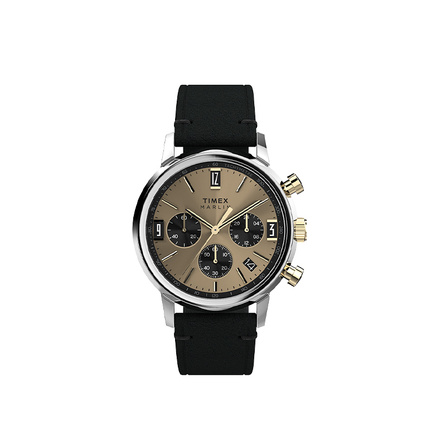 TIMEX Marlin Series Watch Quartz Movement Leather Strap 40 Gold Dial Unisex Three-Eye Chronograph Multifunction Retro Business