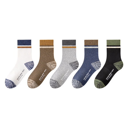 B&C.Room Striped Anti-Odor Breathable Anti-Pilling Mid-Calf Socks Men's 5-Pack