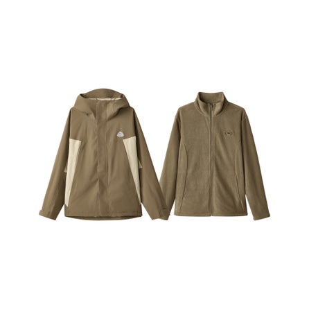 Skechers Cube Series 3-in-1 Fleece Liner Color Block Sports Outdoor Hiking Climbing Windproof Waterproof Warm Wear Resistant UV Protection Jacket Men's Brown Coffee