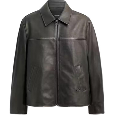 COACH FW26 Dual Side Pockets Lapel Zip Long Sleeve Leather Jacket Men's