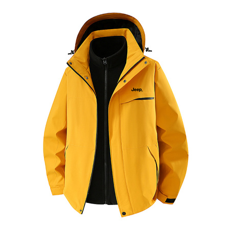 Jeep Outdoor Mountaineering Sports 3-in-1 Detachable Fleece Liner Hooded Jacket Warm Casual Travel Breathable Windproof Wear-Resistant Basic Minimalist Jacket Unisex