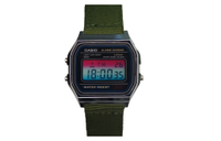 Custom Watch CASIO Mod Collection Rainbow Gradient Crystal 10-Year Battery A158WA-1 Mod - Steel Square Gradient Nylon Green Quartz Movement Nylon Band Japanese Korean Watch Unisex Black Dial Стальной мелкий квадратный градиентный нейлон зеленого цвета