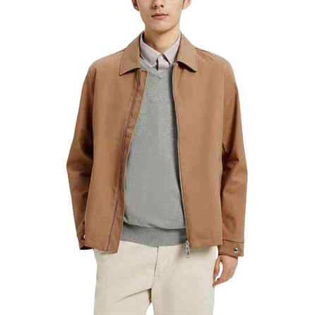 Tommy Hilfiger FW24 Solid Color Simple Zipper Lapel Jacket Coat Men's Dark Khaki