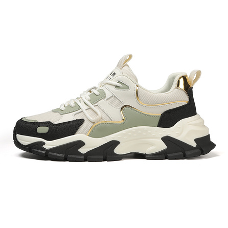 JEEP SPIRIT Trendy Anti-Slip Wear-Resistant Breathable Lightweight Height-Increasing Low-Top Dad Shoes Men's Sand Fox White