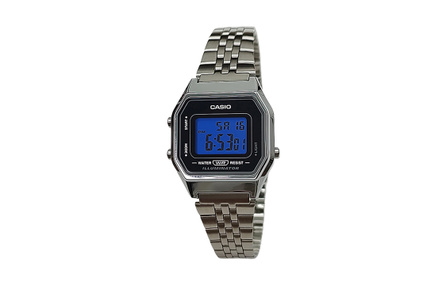 Custom Watch CASIO Modified Series Silver Resin Case Red Lens Daily Water Resistant LA680WA-1 Modified Silver Black Sakura Quartz Movement Stainless Steel Band Japanese Korean Watch Men's Black Dial